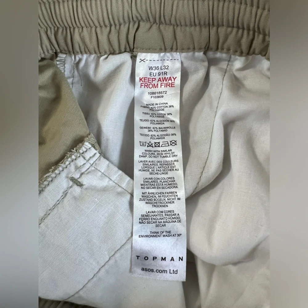 Topman Pants Mens 36X32 Elastic Waist Stretch Tapered Leg‎ NWT Beige